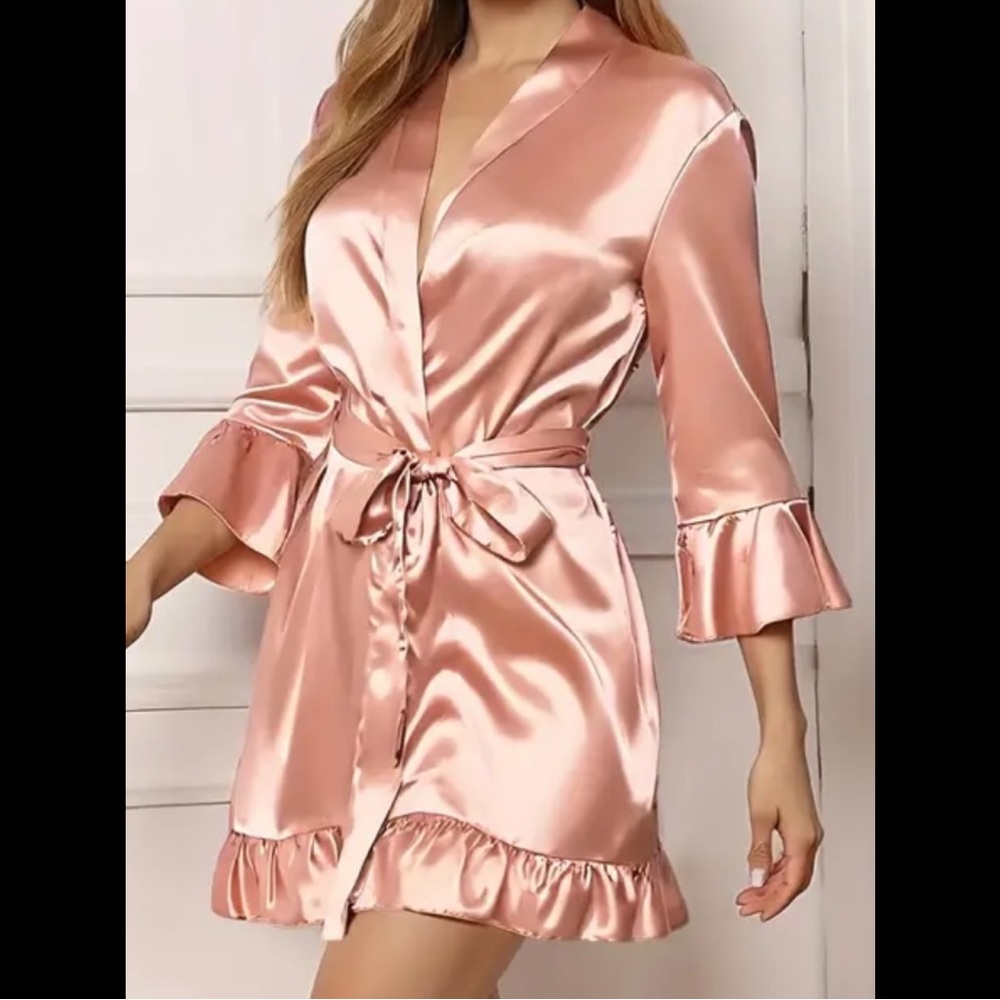 Peach, Silky, Ruffled Robe